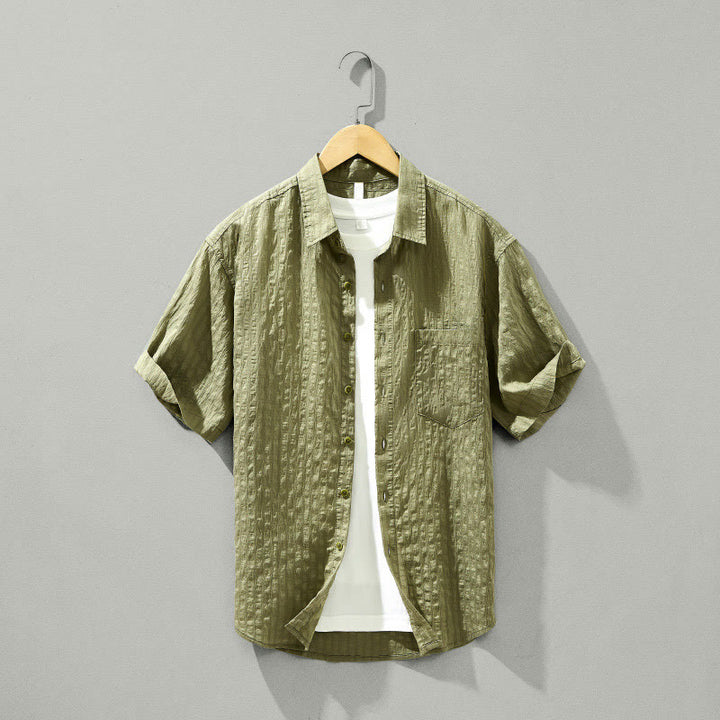 Camisa de manga corta de tencel con botones y diseño transpirable de Buddha Stones para hombre, de verano - Caqui oscuro - US/UK/AU42, EU52 (3XL) - image 0