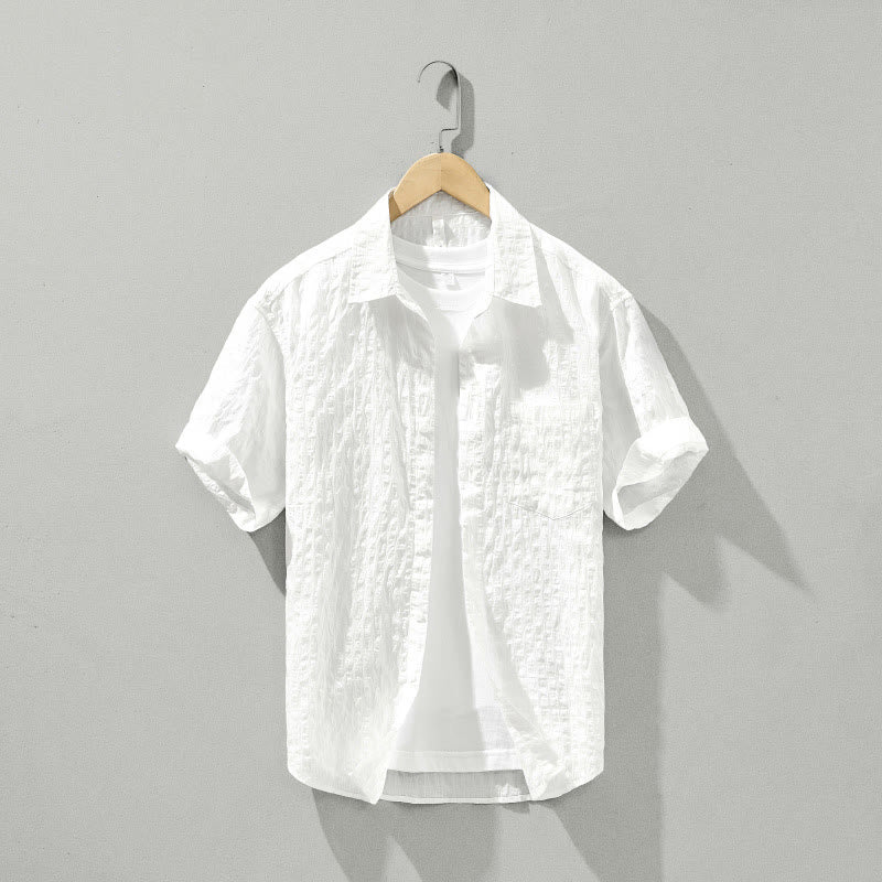Camisa de manga corta de tencel con botones y diseño transpirable de Buddha Stones para hombre, de verano - Blanco - US/UK/AU42, EU52 (3XL) - image 13