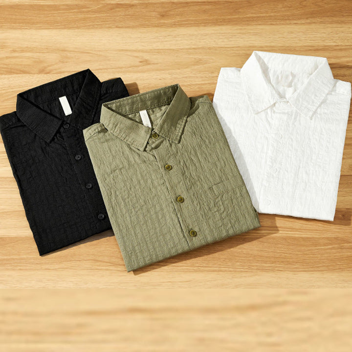 Camisa de manga corta de tencel con botones y diseño transpirable de Buddha Stones para hombre, de verano - image 1