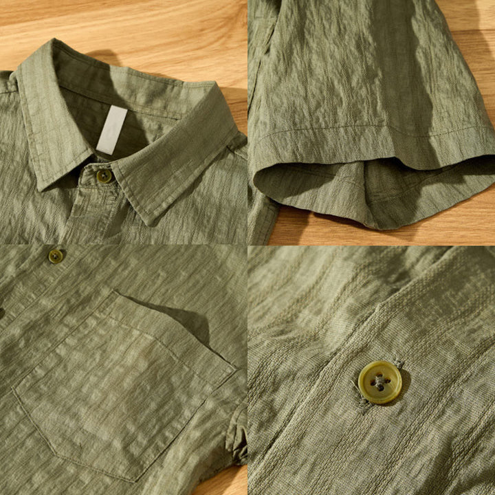 Camisa de manga corta de tencel con botones y diseño transpirable de Buddha Stones para hombre, de verano - image 4