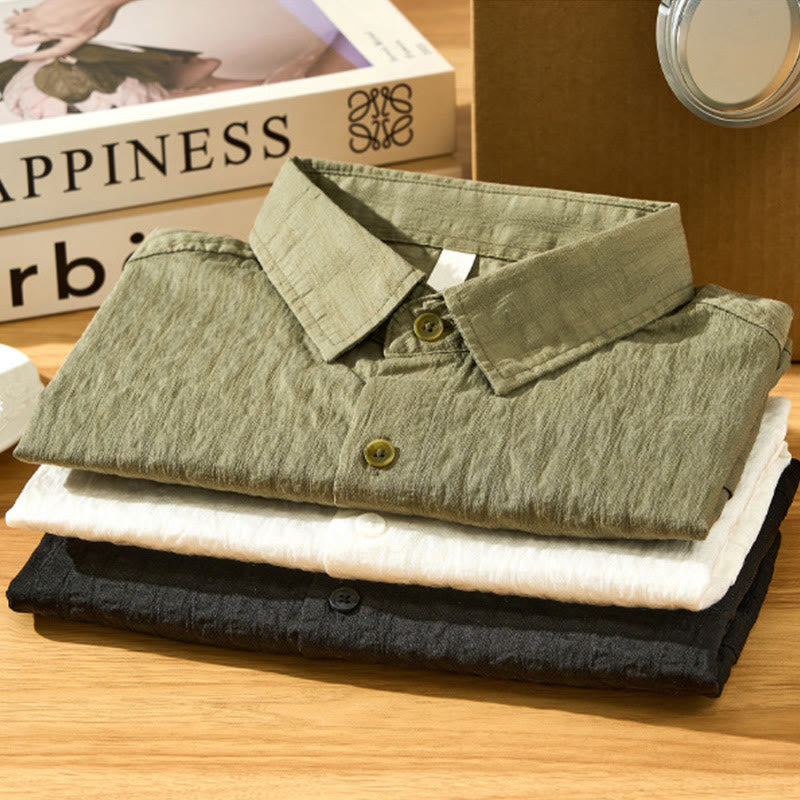 Camisa de manga corta de tencel con botones y diseño transpirable de Buddha Stones para hombre, de verano - image 2