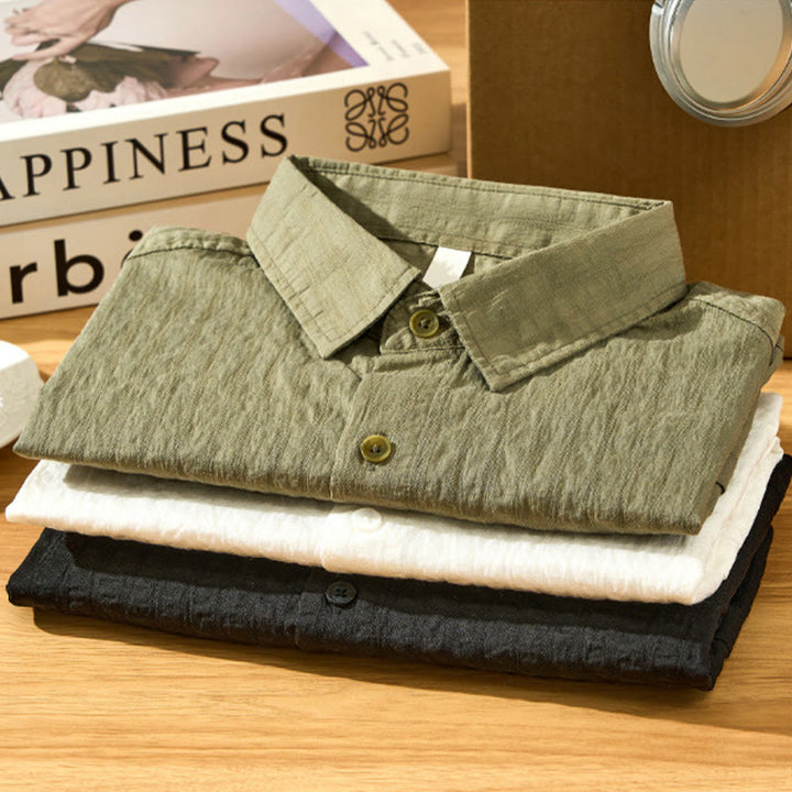 Camisa de manga corta de tencel con botones y diseño transpirable de Buddha Stones para hombre, de verano - image 2