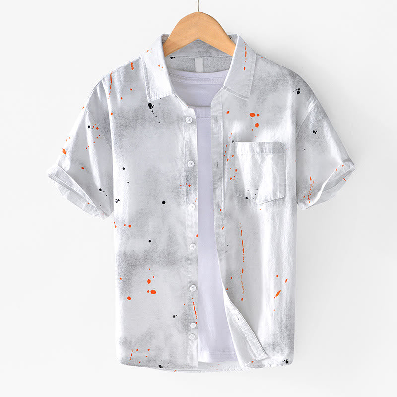 Camisa de algodón de manga corta con botones para hombre, con estampado de tinta de verano y Buddha Stones - Blanco - US/UK/AU40, EU50 (2XL) - image 10