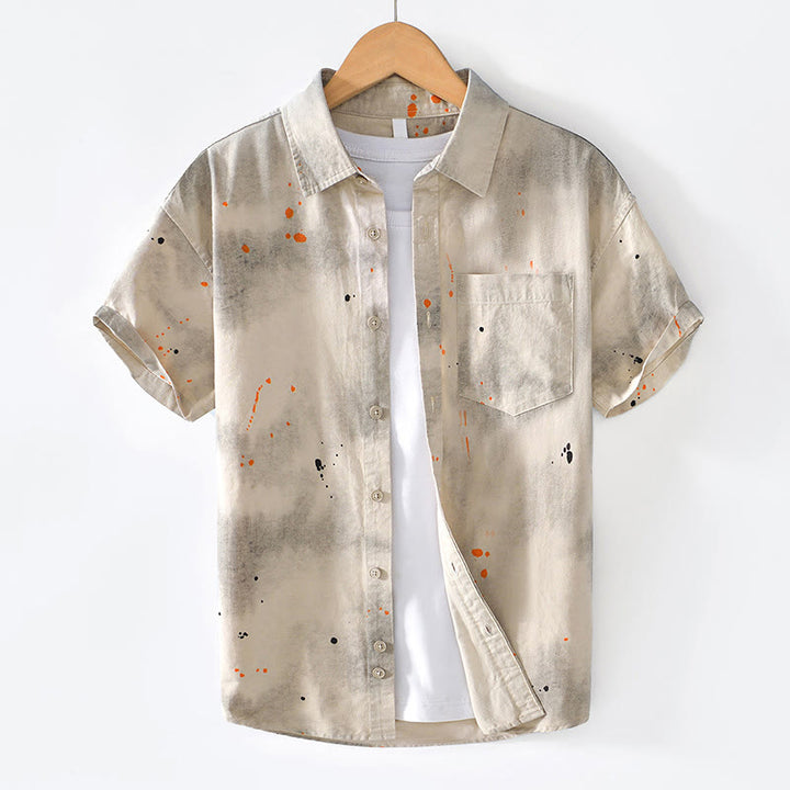 Camisa de algodón de manga corta con botones para hombre, con estampado de tinta de verano y Buddha Stones - Lino - US/UK/AU40, EU50 (2XL) - image 0