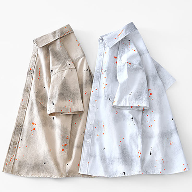 Camisa de algodón de manga corta con botones para hombre, con estampado de tinta de verano y Buddha Stones - image 19