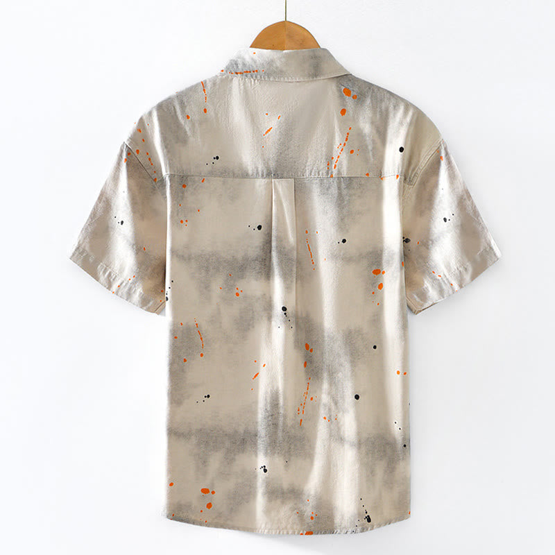Camisa de algodón de manga corta con botones para hombre, con estampado de tinta de verano y Buddha Stones - image 1