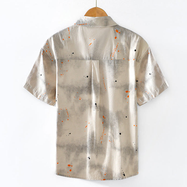 Camisa de algodón de manga corta con botones para hombre, con estampado de tinta de verano y Buddha Stones - image 1