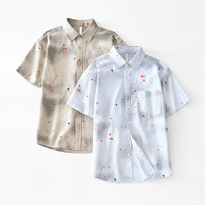 Camisa de algodón de manga corta con botones para hombre, con estampado de tinta de verano y Buddha Stones - image 18