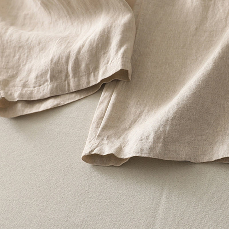 Pantalones de lino y algodón con bolsillos para mujer, de pierna ancha, con cintura elástica, de color liso, para uso diario en verano - image 3