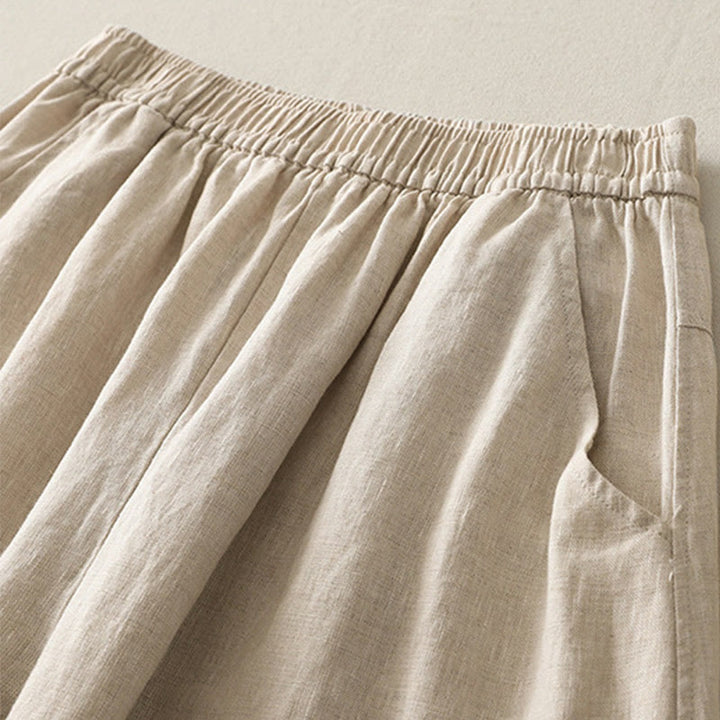 Pantalones de lino y algodón con bolsillos para mujer, de pierna ancha, con cintura elástica, de color liso, para uso diario en verano - image 1