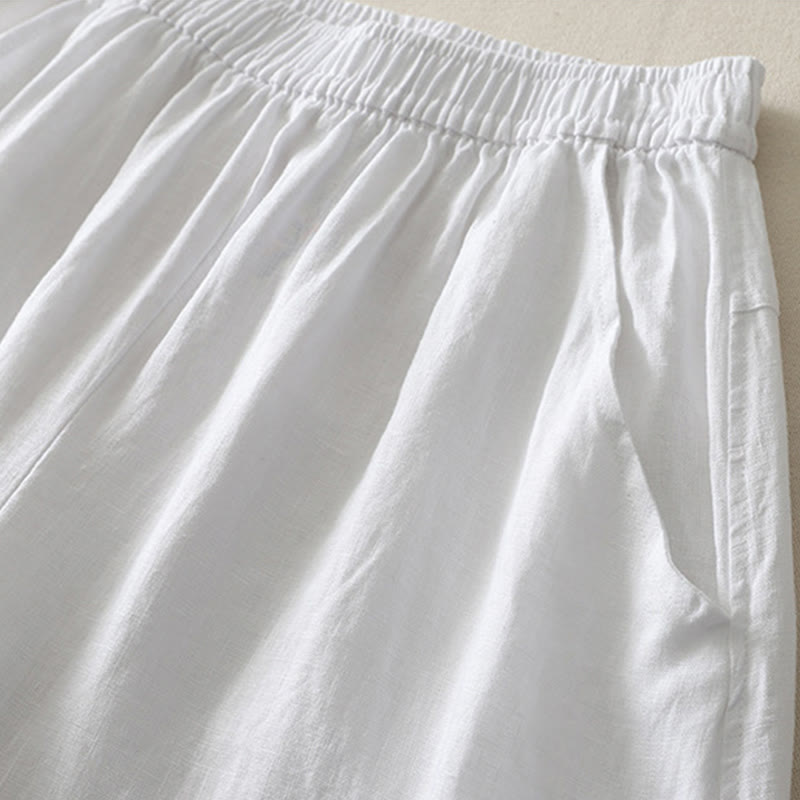Pantalones de lino y algodón con bolsillos para mujer, de pierna ancha, con cintura elástica, de color liso, para uso diario en verano - image 14