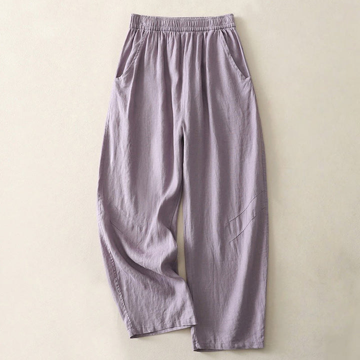 Pantalones de mujer de pierna ancha con bolsillos, color liso y cintura elástica, con estampado de Buddha Stones, ideales para el verano. - Morado medio - US8-10，UK/AU12-14，EU40-42 (2XL) - image 4