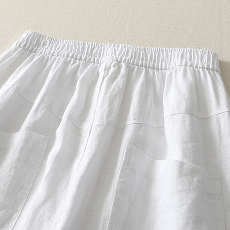 Pantalones de lino y algodón con bolsillos para mujer, de pierna ancha, con cintura elástica, de color liso, para uso diario en verano - image 16