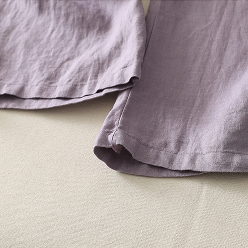 Pantalones de lino y algodón con bolsillos para mujer, de pierna ancha, con cintura elástica, de color liso, para uso diario en verano - image 7