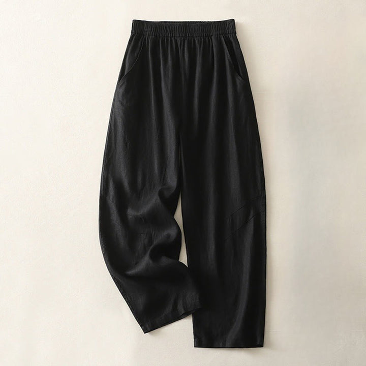 Pantalones de lino y algodón con bolsillos para mujer, de pierna ancha, con cintura elástica, de color liso, para uso diario en verano - Negro - US8-10，UK/AU12-14，EU40-42 (2XL) - image 22
