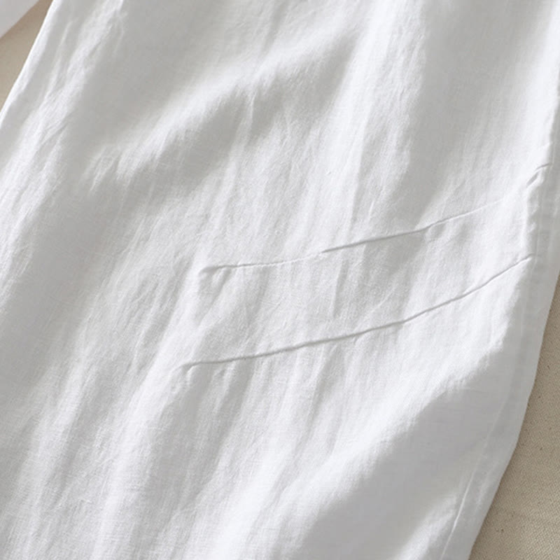 Pantalones de lino y algodón con bolsillos para mujer, de pierna ancha, con cintura elástica, de color liso, para uso diario en verano - image 21