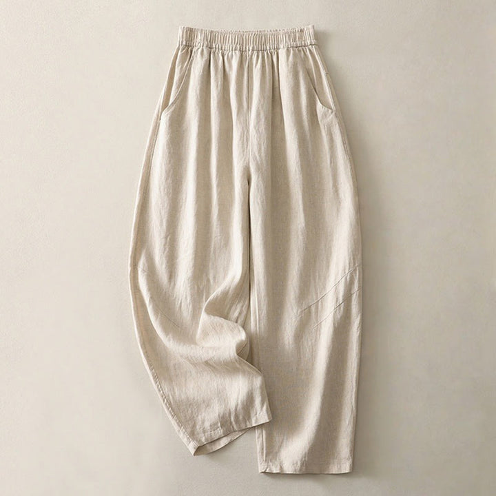 Pantalones de mujer de pierna ancha con bolsillos, color liso y cintura elástica, con estampado de Buddha Stones, ideales para el verano. - Beige - US8-10，UK/AU12-14，EU40-42 (2XL) - image 0