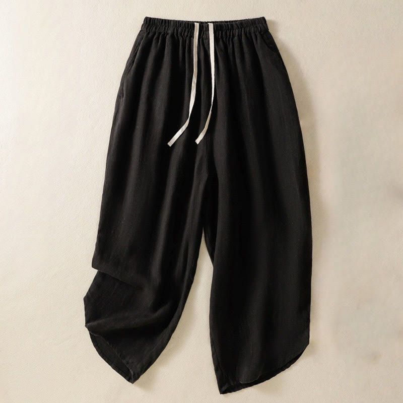 Pantalones casuales de algodón con diseño de cordón y Buddha Stones para mujer, de largo 7-8, con bolsillos - Negro - US8-10，UK/AU12-14，EU40-42 (2XL) - image 12