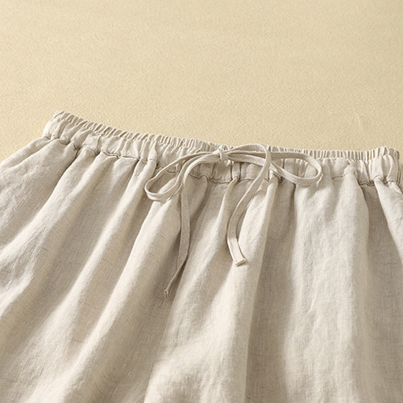 Pantalones casuales retro con bordado y cordón ajustable para mujer, con diseño de Buddha Stones, largo 7-8 y bolsillos. - image 2