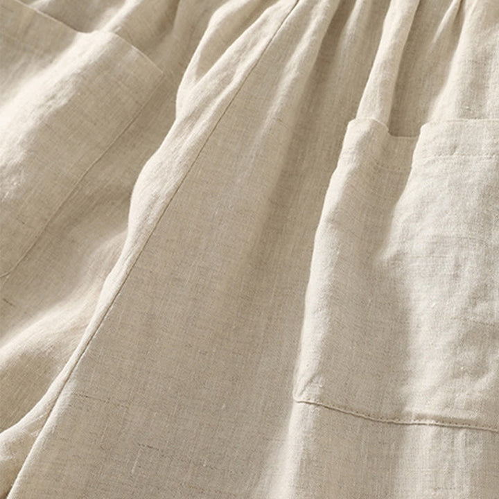 Pantalones casuales retro con bordado de Buddha Stones, de algodón y lino, para mujer, de longitud 7-8, con bolsillos - image 5