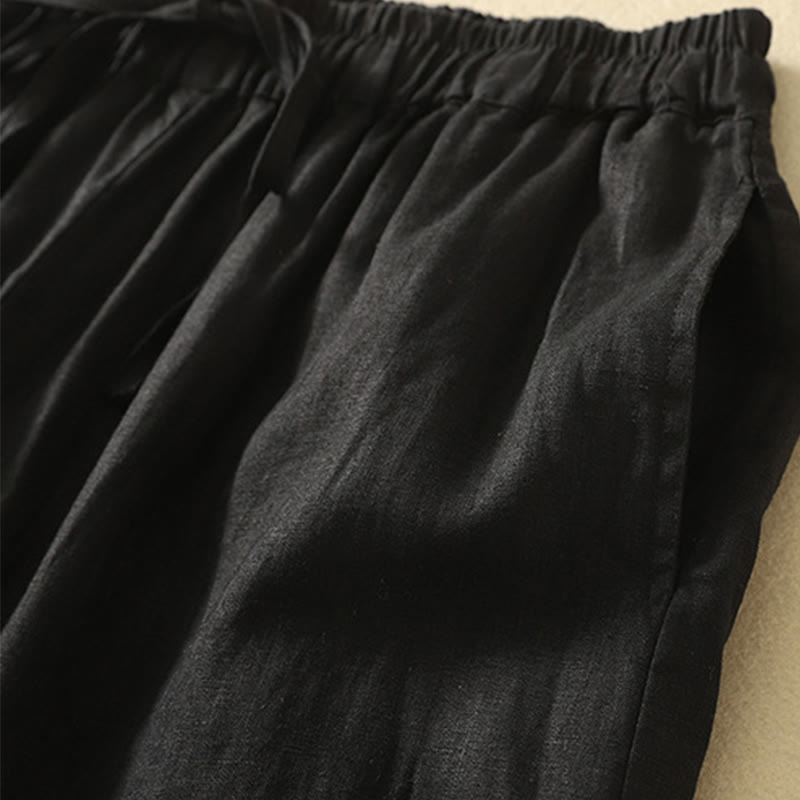 Pantalones casuales retro con bordado de Buddha Stones, de algodón y lino, para mujer, de longitud 7-8, con bolsillos - image 11