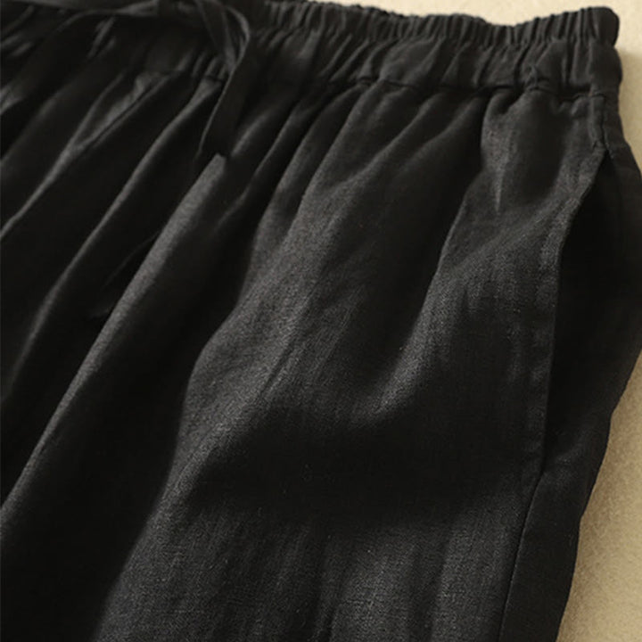 Pantalones casuales retro con bordado de Buddha Stones, de algodón y lino, para mujer, de longitud 7-8, con bolsillos - image 11