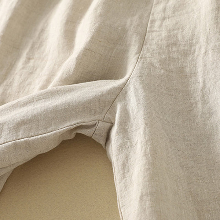 Pantalones casuales retro con bordado de Buddha Stones, de algodón y lino, para mujer, de longitud 7-8, con bolsillos - image 7