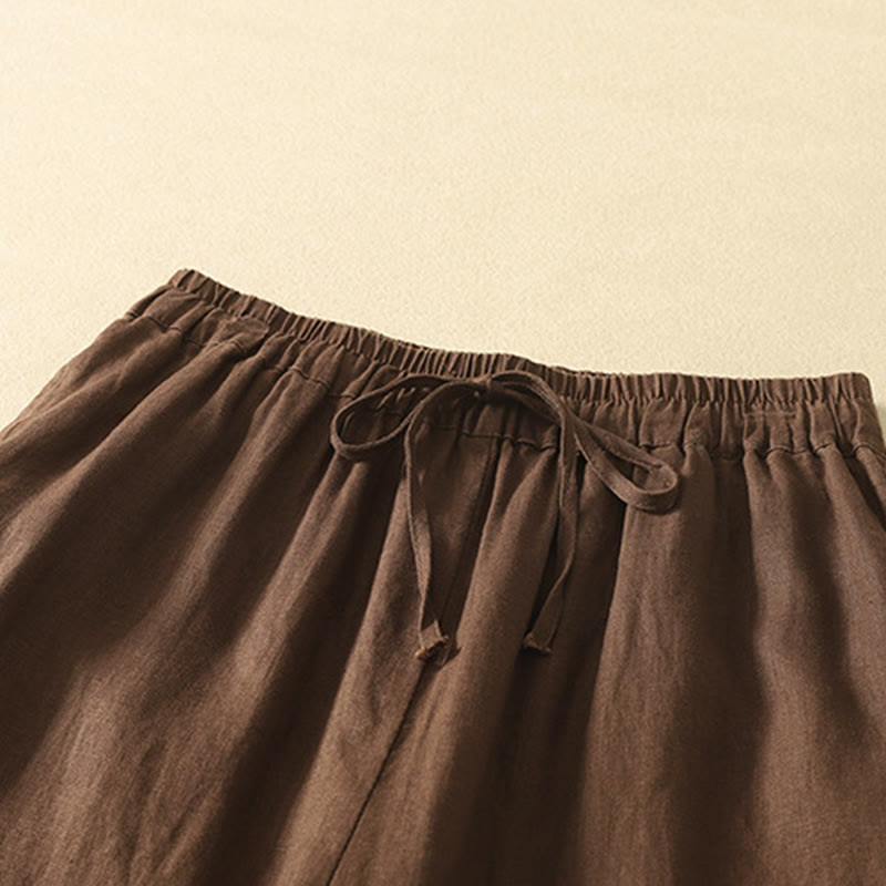 Pantalones casuales retro con bordado de Buddha Stones, de algodón y lino, para mujer, de longitud 7-8, con bolsillos - image 14