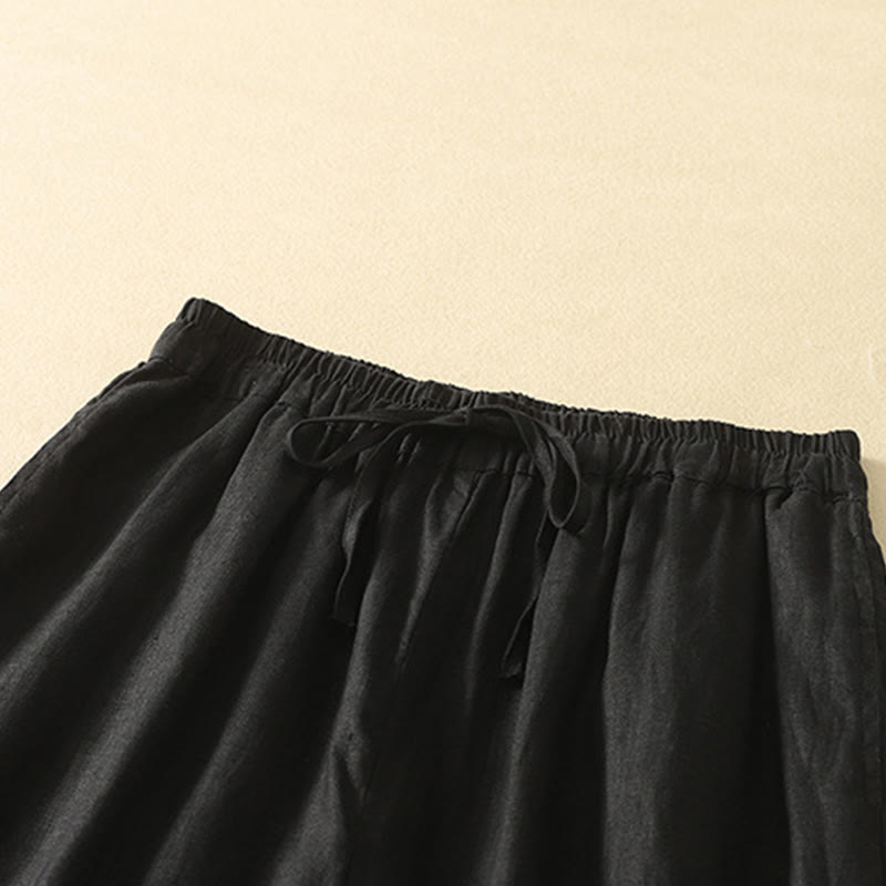 Pantalones casuales retro con bordado de Buddha Stones, de algodón y lino, para mujer, de longitud 7-8, con bolsillos - image 10