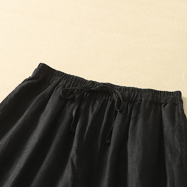 Pantalones casuales retro con bordado de Buddha Stones, de algodón y lino, para mujer, de longitud 7-8, con bolsillos - image 10