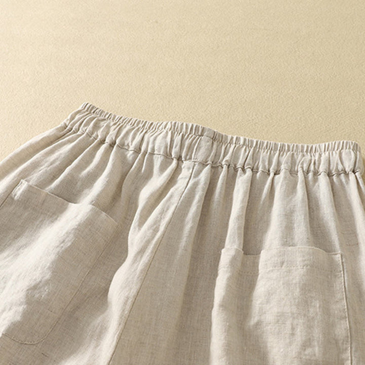 Pantalones casuales retro con bordado y cordón ajustable para mujer, con diseño de Buddha Stones, largo 7-8 y bolsillos. - image 4