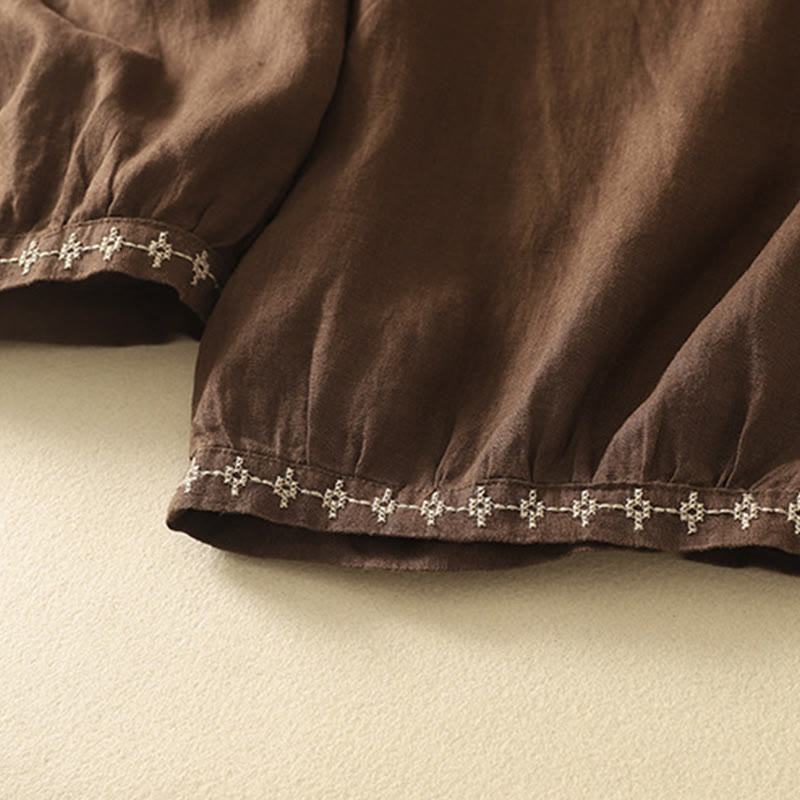 Pantalones casuales retro con bordado de Buddha Stones, de algodón y lino, para mujer, de longitud 7-8, con bolsillos - image 16