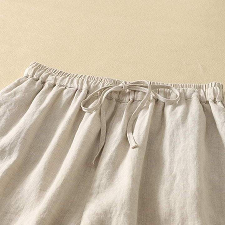 Pantalones casuales retro con bordado de Buddha Stones, de algodón y lino, para mujer, de longitud 7-8, con bolsillos - image 2