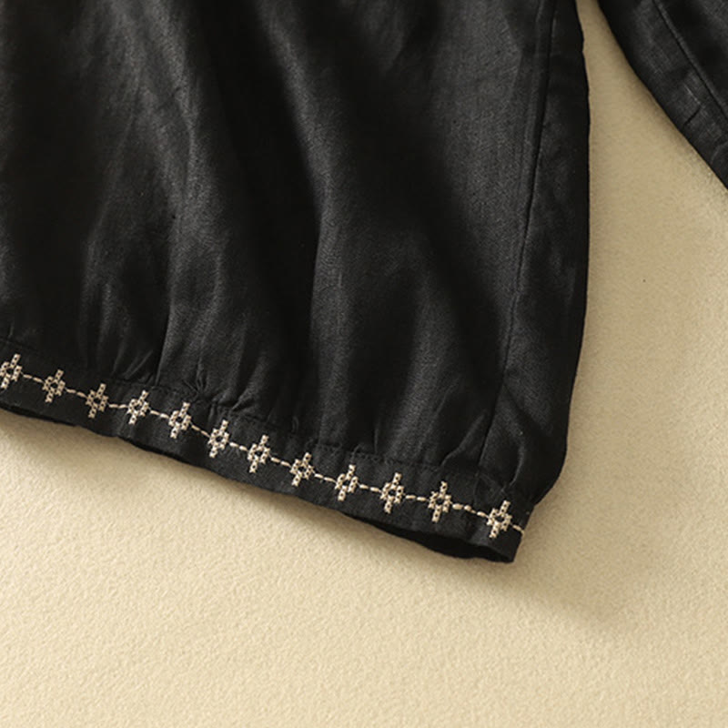 Pantalones casuales retro con bordado y cordón ajustable para mujer, con diseño de Buddha Stones, largo 7-8 y bolsillos. - image 12