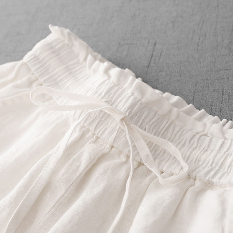 Pantalones casuales de Buddha Stones con cintura alta, volantes y cordón ajustable para mujer, con bolsillos y pernera ancha. - image 13