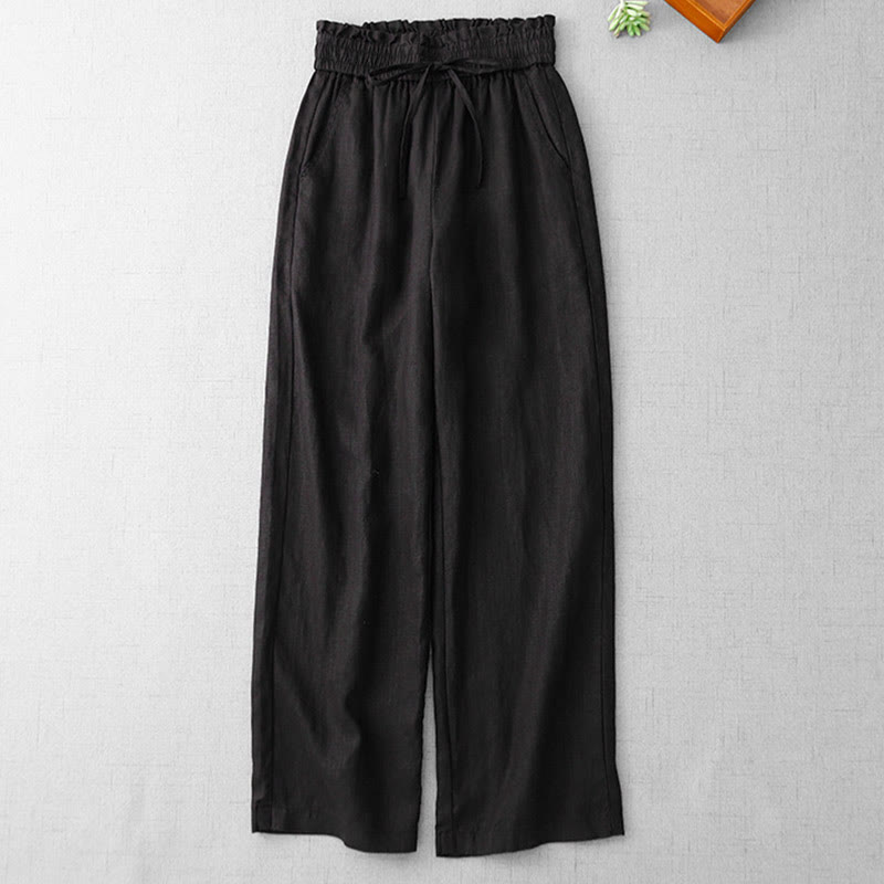 Pantalones casuales de Buddha Stones con cintura alta, volantes y cordón ajustable para mujer, con bolsillos y pernera ancha. - image 17