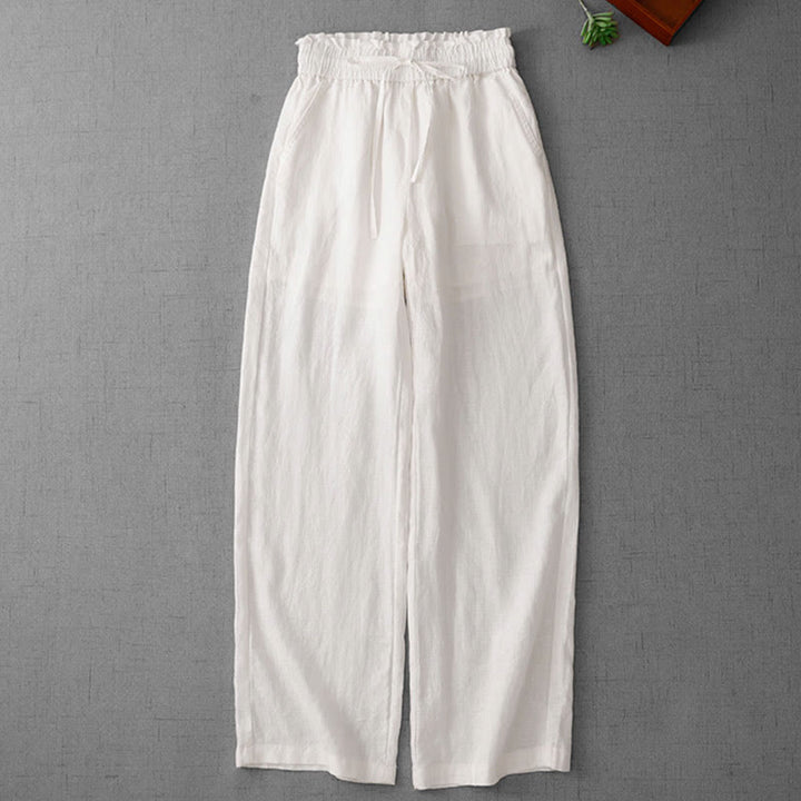 Pantalones casuales de Buddha Stones con cintura alta, volantes y cordón ajustable para mujer, con bolsillos y pernera ancha. - image 11