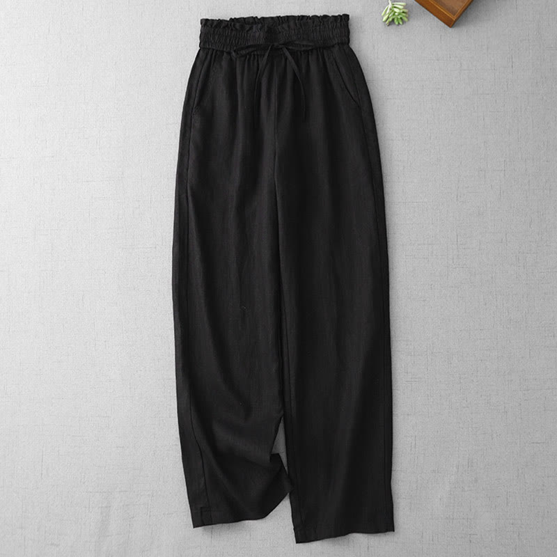 Pantalones casuales de Buddha Stones con cintura alta, volantes y cordón ajustable para mujer, con bolsillos y pernera ancha. - Negro - US12, UK/AU16, EU44 (2XL) - image 16