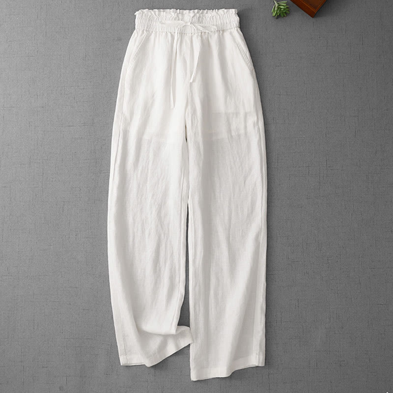 Pantalones casuales de Buddha Stones con cintura alta, volantes y cordón ajustable para mujer, con bolsillos y pernera ancha. - Blanco - US12, UK/AU16, EU44 (2XL) - image 10