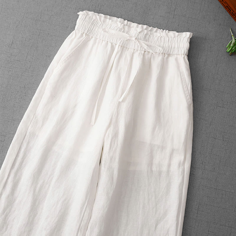 Pantalones casuales de Buddha Stones con cintura alta, volantes y cordón ajustable para mujer, con bolsillos y pernera ancha. - image 12