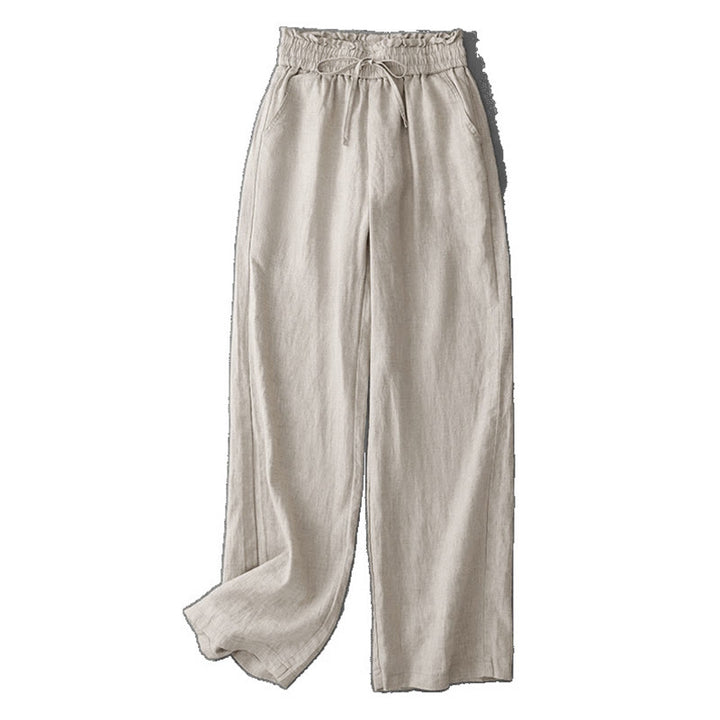 Pantalones casuales de Buddha Stones con cintura alta, volantes y cordón ajustable para mujer, con bolsillos y pernera ancha. - image 9