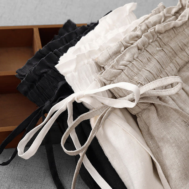 Pantalones casuales de Buddha Stones con cintura alta, volantes y cordón ajustable para mujer, con bolsillos y pernera ancha. - image 25