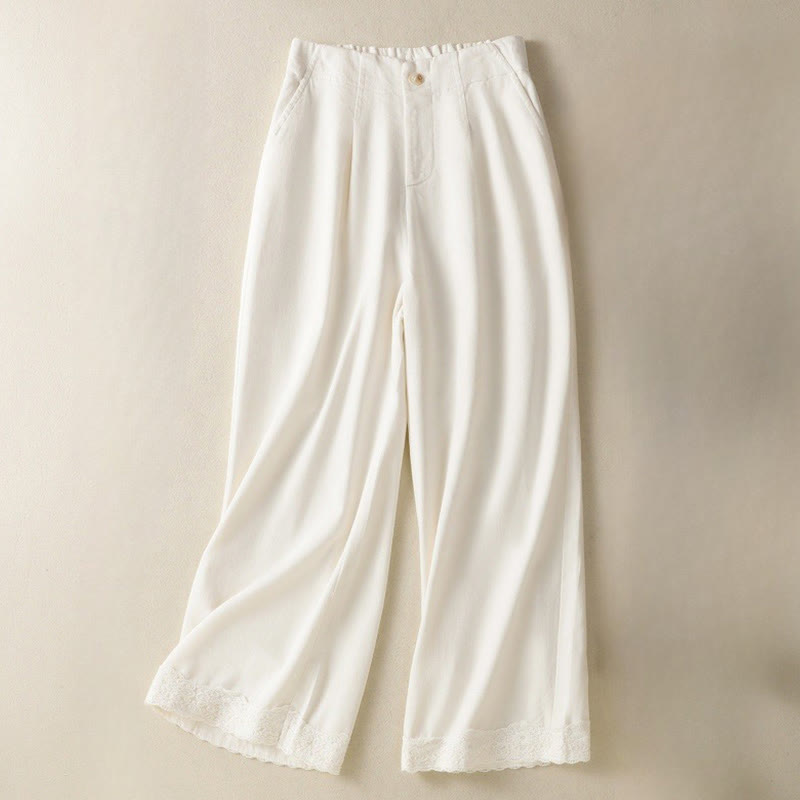 Pantalones casuales de encaje con diseño de patchwork de Buddha Stones para mujer, cintura alta, pierna ancha, largo hasta el tobillo, con bolsillos y cremallera. - OldLace - US8-10，UK/AU12-14，EU40-42 (2XL) - image 0