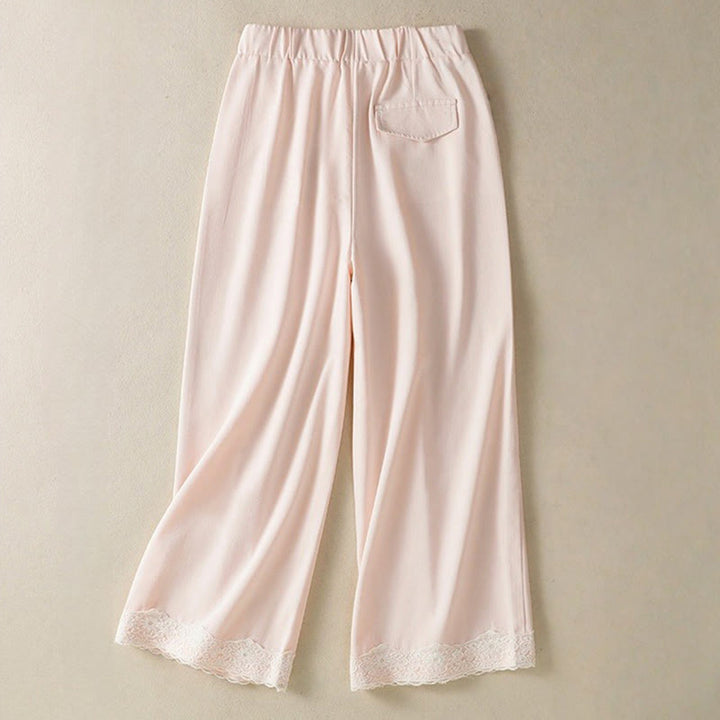 Pantalones casuales de encaje con diseño de patchwork de Buddha Stones para mujer, cintura alta, pierna ancha, largo hasta el tobillo, con bolsillos y cremallera. - image 9