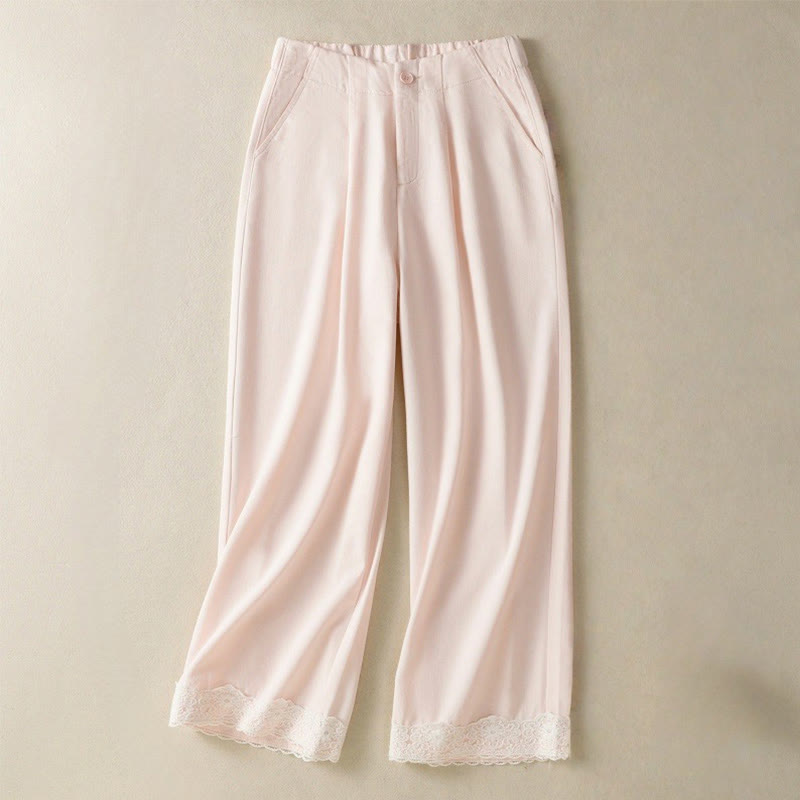 Pantalones casuales de encaje con diseño de patchwork de Buddha Stones para mujer, cintura alta, pierna ancha, largo hasta el tobillo, con bolsillos y cremallera. - MistyRose - US8-10，UK/AU12-14，EU40-42 (2XL) - image 8