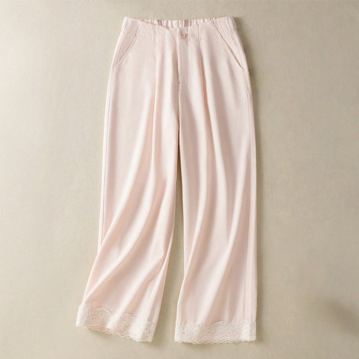 Pantalones casuales de encaje con diseño de patchwork de Buddha Stones para mujer, cintura alta, pierna ancha, largo hasta el tobillo, con bolsillos y cremallera. - MistyRose - US8-10，UK/AU12-14，EU40-42 (2XL) - image 8