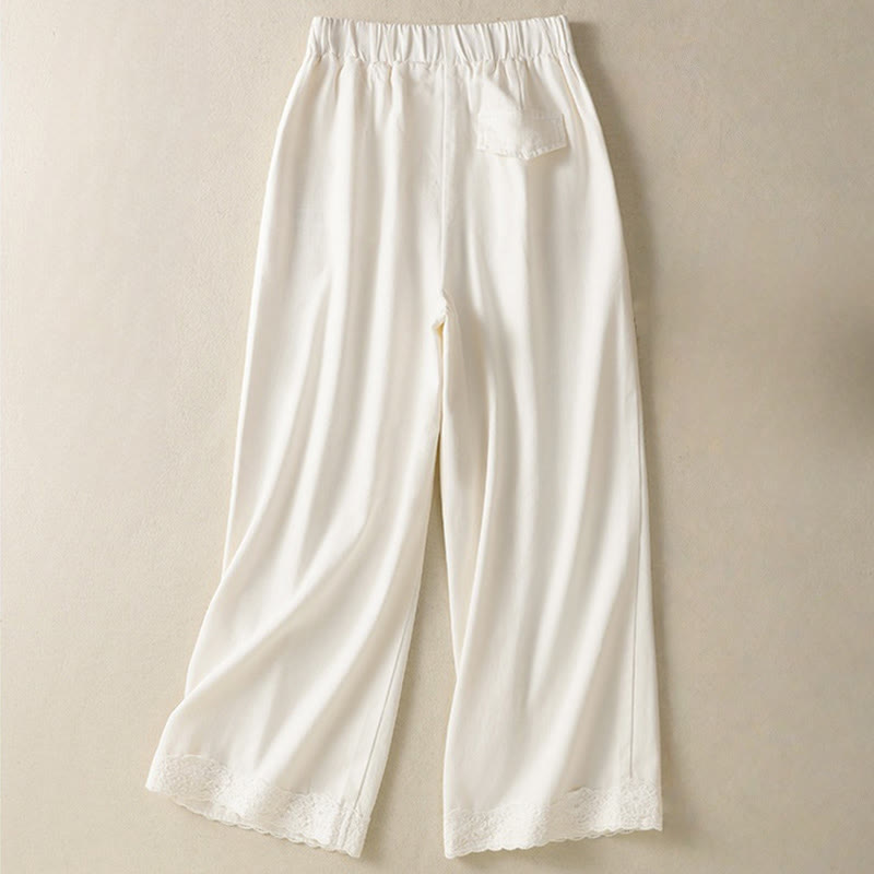 Pantalones casuales de encaje con diseño de patchwork de Buddha Stones para mujer, cintura alta, pierna ancha, largo hasta el tobillo, con bolsillos y cremallera. - image 2