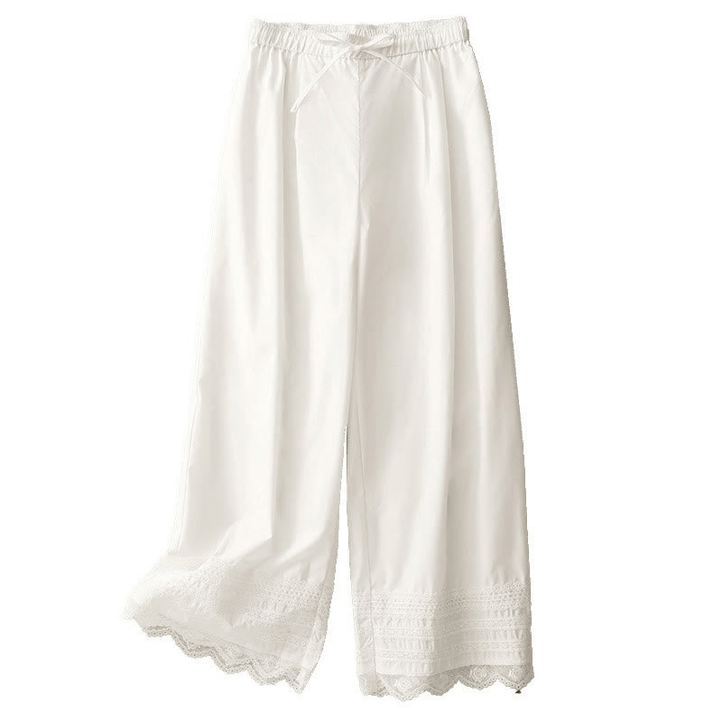 Pantalones de algodón hasta el tobillo con pernera ancha y bolsillos para mujer, diseño de patchwork, encaje liso y cordón ajustable, Buddha Stones Commute - image 14