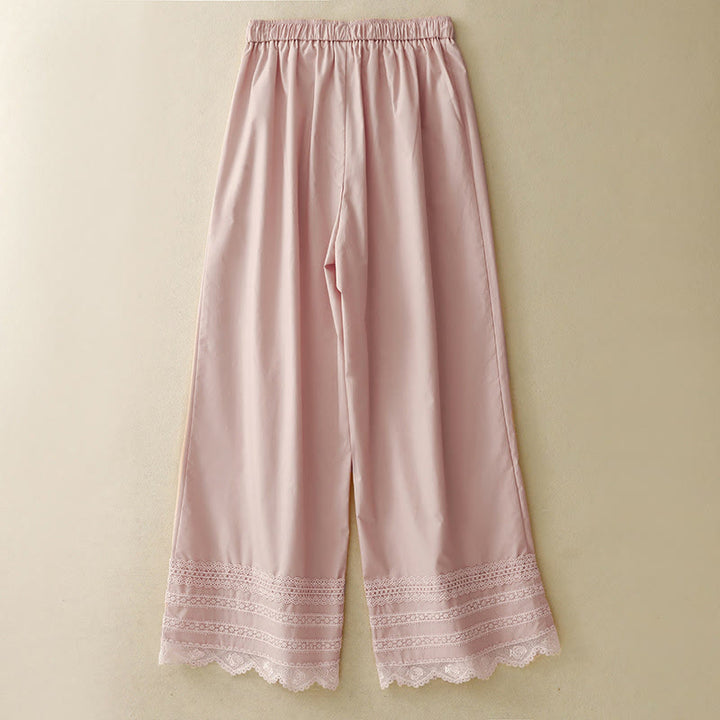 Pantalones de algodón hasta el tobillo con pernera ancha y bolsillos para mujer, diseño de patchwork, encaje liso y cordón ajustable, Buddha Stones Commute - image 2