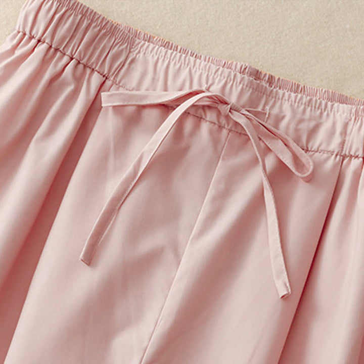 Pantalones de algodón hasta el tobillo con pernera ancha y bolsillos para mujer, diseño de patchwork, encaje liso y cordón ajustable, Buddha Stones Commute - image 2